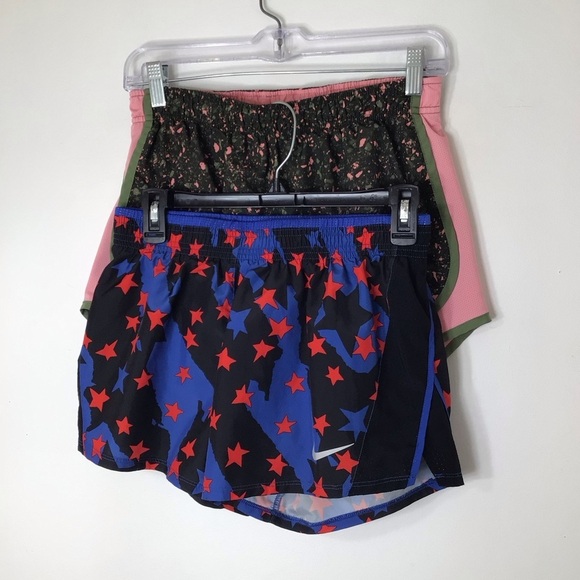 Nike shorts women small running lined USA floral 2 pair bundle lot - Picture 1 of 10